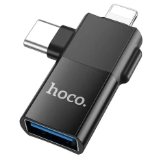 Адаптер Hoco UA17 OTG 2в1 USB C / Lightning to USB A Black (6942007602303)