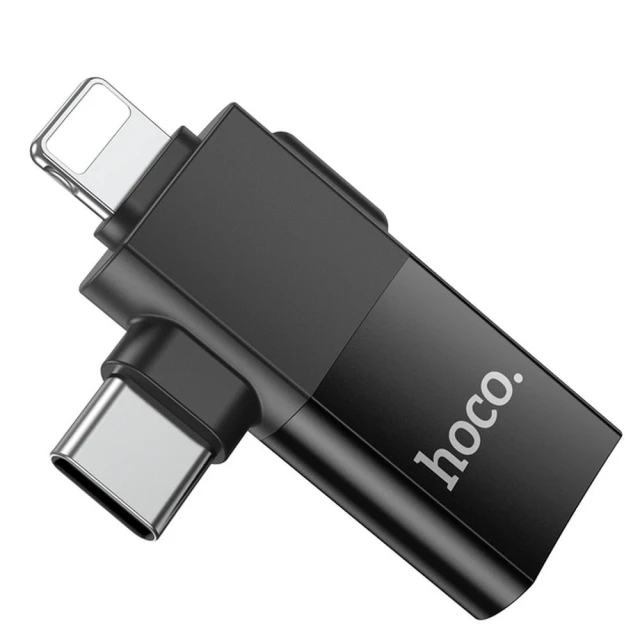 Адаптер Hoco UA17 OTG 2в1 USB C / Lightning to USB A Black (6942007602303)