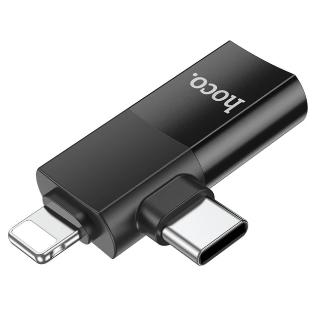 Адаптер Hoco UA17 OTG 2в1 USB C / Lightning to USB A Black (6942007602303)