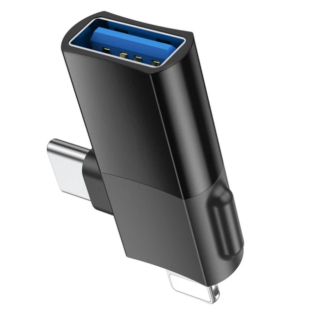 Адаптер Hoco UA17 OTG 2в1 USB C / Lightning to USB A Black (6942007602303)