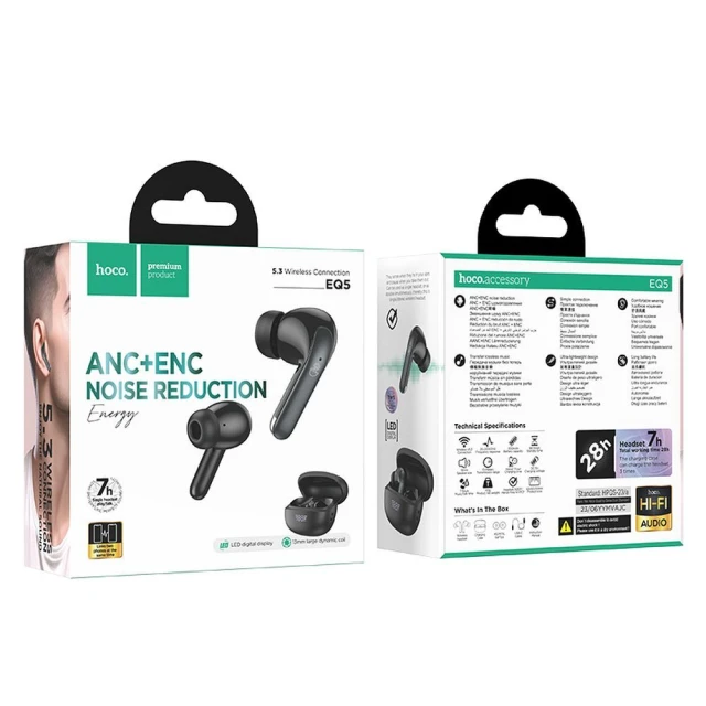Наушники беспроводные вкладыши Hoco TWS ANC ENC EQ5 Black (6942007602419)