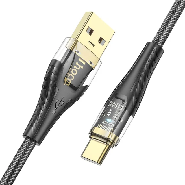 Кабель USB-A to USB-C Hoco U121 Black Transparent (6942007606974)