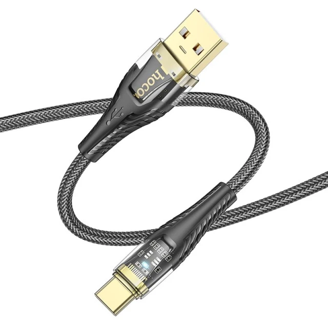 Кабель USB-A to USB-C Hoco U121 Black Transparent (6942007606974)