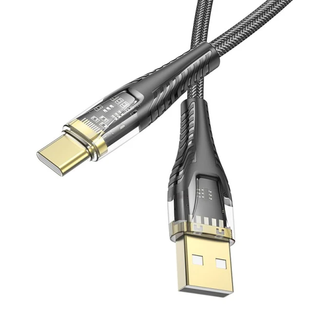 Кабель USB-A to USB-C Hoco U121 Black Transparent (6942007606974)