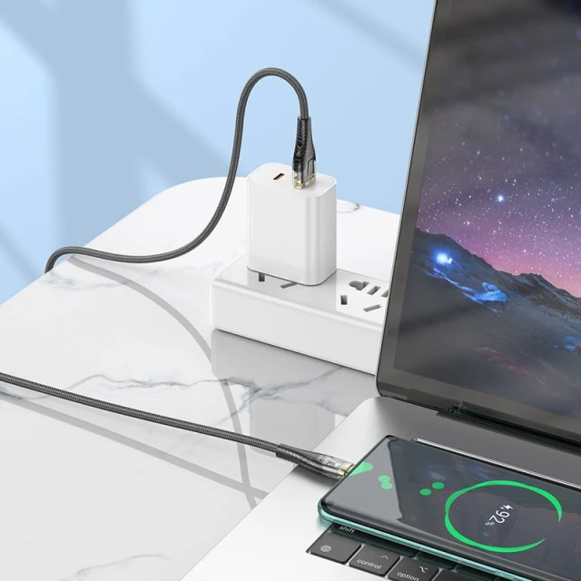 Кабель USB-A to USB-C Hoco U121 Black Transparent (6942007606974)