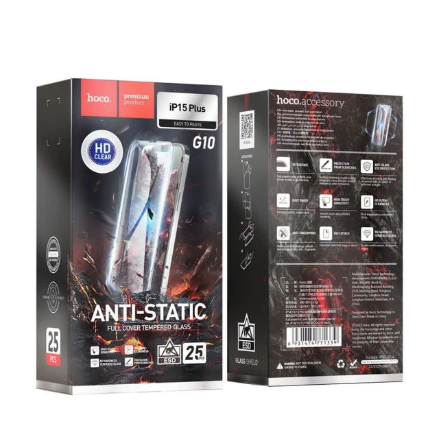 Захисне скло Hoco HD Anti-static для iPhone 15 Plus/16 Plus Clear (25 pack) (6942007607322)