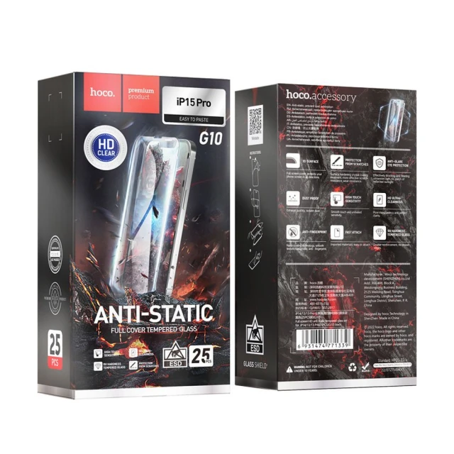 Захисне скло Hoco HD Anti-static G10 для iPhone 15 Pro (25 pack) (6942007607339)