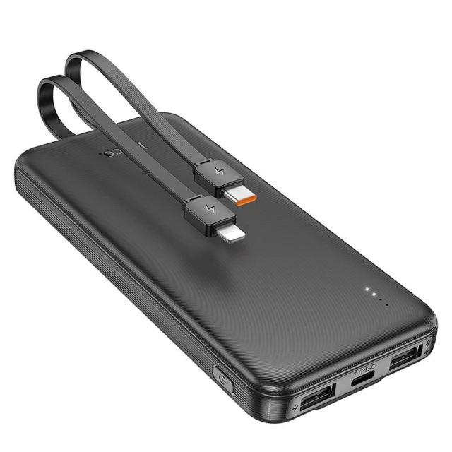 Powerbank Hoco J118 10000 mAh 2A з вбудованими кабелями USB C + Lightning Black (6942007608046)