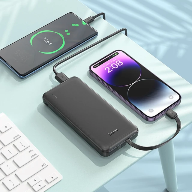 Powerbank Hoco J118 10000 mAh 2A з вбудованими кабелями USB C + Lightning Black (6942007608046)