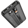 Powerbank Hoco J118 10000 mAh 2A з вбудованими кабелями USB C + Lightning Black (6942007608046)