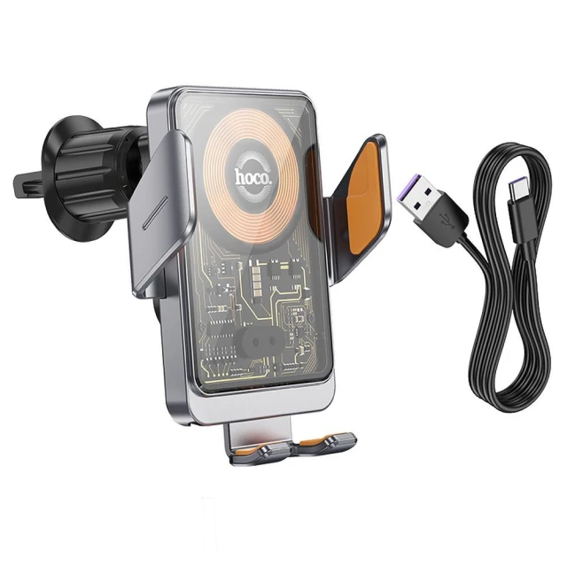 Автотримач Hoco HW7 індукційний 15W до дефлектора Grey (6942007608145)