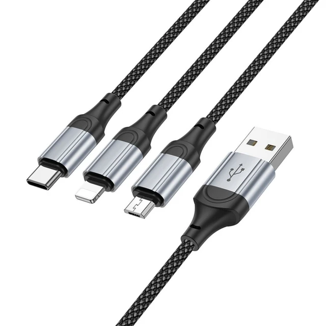 Кабель Hoco X102 3в1 USB A к Lightning/Micro USB/USB C 2.4A 1 м Black (6942007608794)