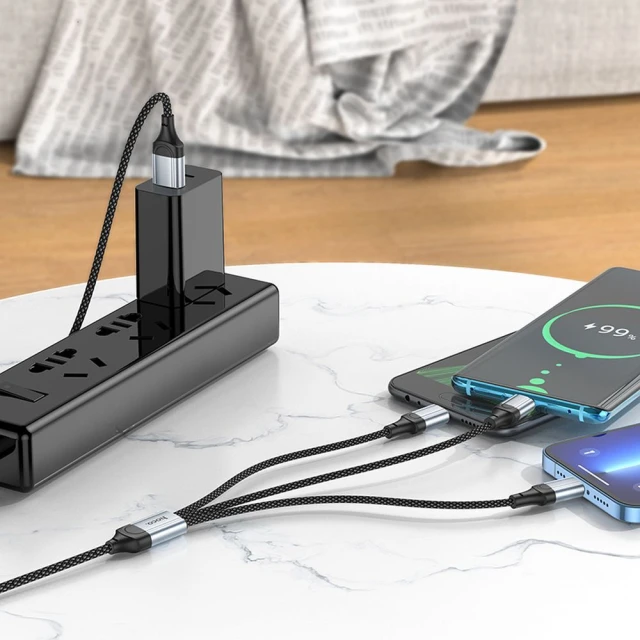 Кабель Hoco X102 3в1 USB A к Lightning/Micro USB/USB C 2.4A 1 м Black (6942007608794)