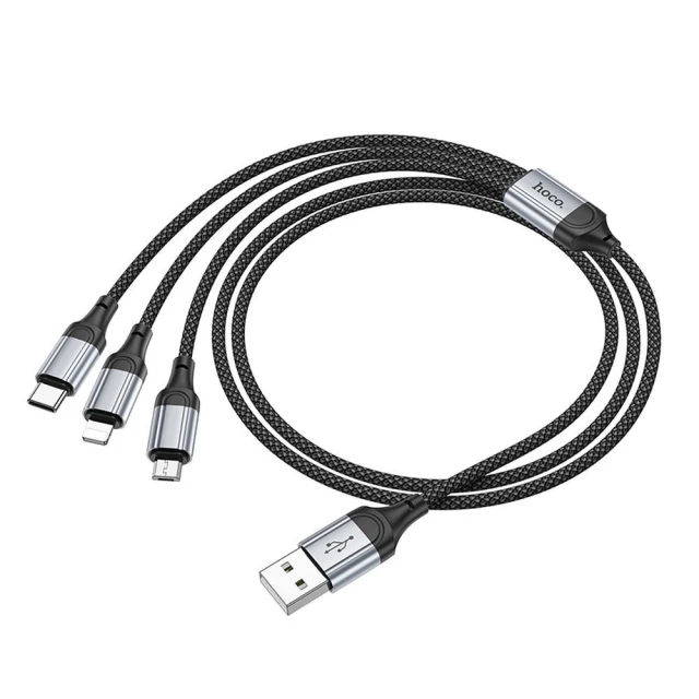 Кабель Hoco X102 3в1 USB A к Lightning/Micro USB/USB C 2.4A 1 м Black (6942007608794)