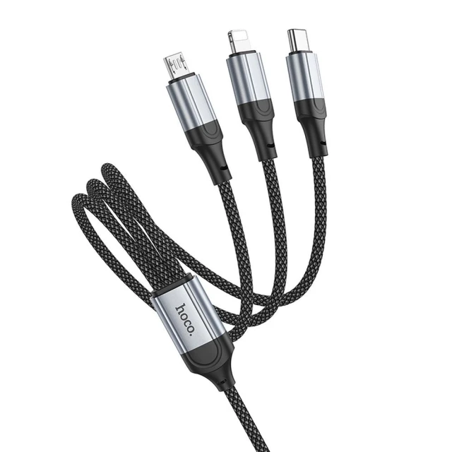 Кабель Hoco X102 3в1 USB A к Lightning/Micro USB/USB C 2.4A 1 м Black (6942007608794)