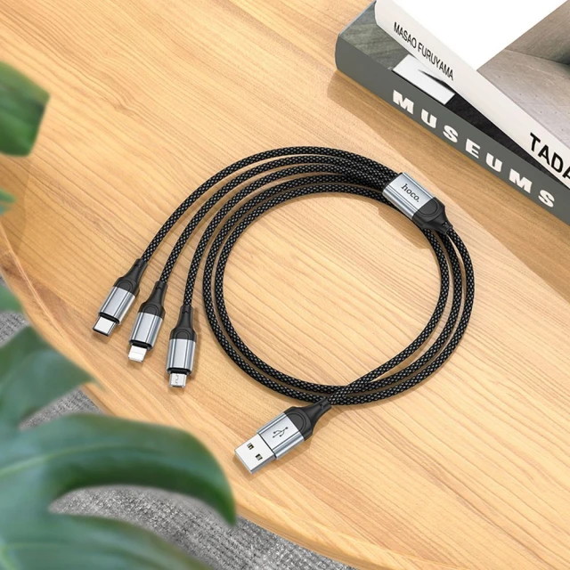 Кабель Hoco X102 3в1 USB A к Lightning/Micro USB/USB C 2.4A 1 м Black (6942007608794)