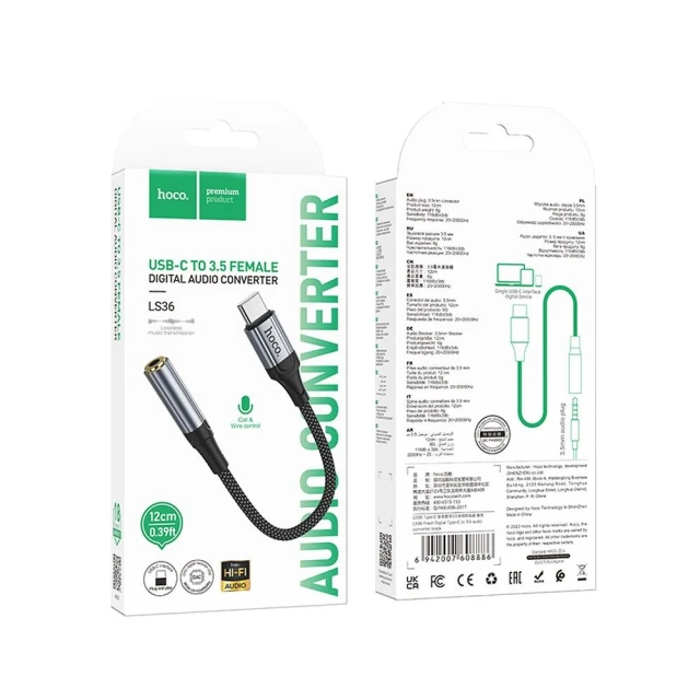 Адаптер AUX Hoco LS36 USB C to Jack 3.5 mm Black (6942007608886)