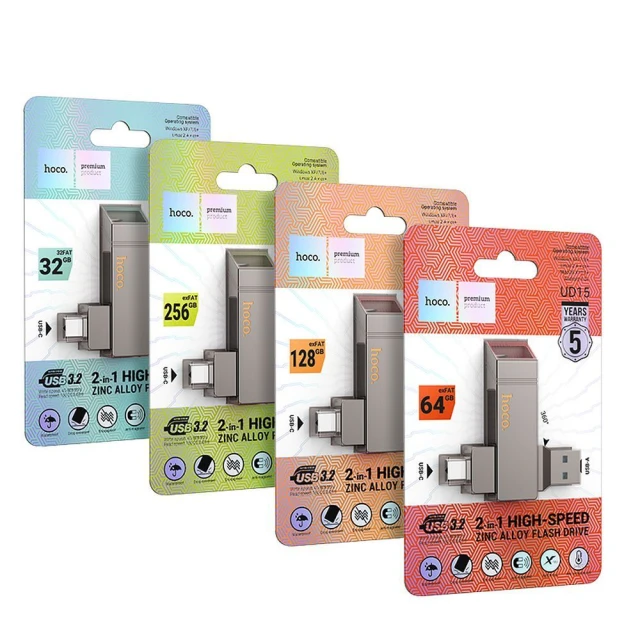 Флешка Hoco UD15 64GB USB 3.2 (USB A + USB C) Grey (6942007611572)