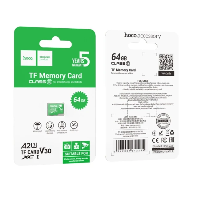 Карта памяти Hoco microSD 64 ГБ Class 10 UHS-I U3 V30 A2 Green (6942007612234)