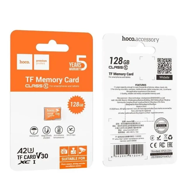Карта пам'яті Hoco microSD 128GB Class 10 UHS-I U3 V30 A2 Orange (6942007612241)
