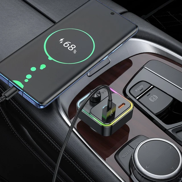 Автомобільний зарядний пристрій Hoco E81 USB A + USB C QC3.0 PD 30W з трансмітером Black (5903396461583)