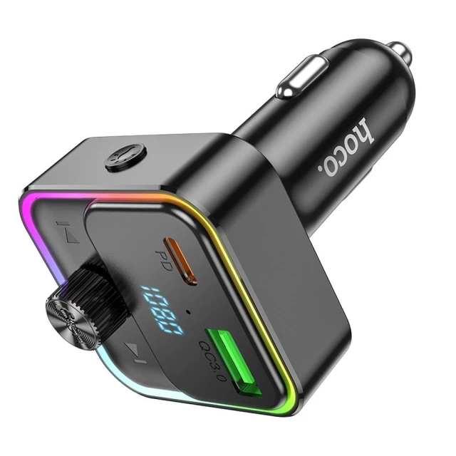Автомобільний зарядний пристрій Hoco E81 USB A + USB C QC3.0 PD 30W з трансмітером Black (5903396461583)