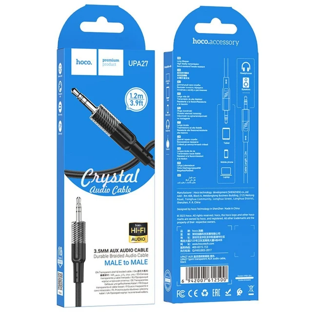 Кабель Hoco UPA27 AUX Jack 3.5 mm to Jack 3.5 mm 1.2 м Black (6942007612500)