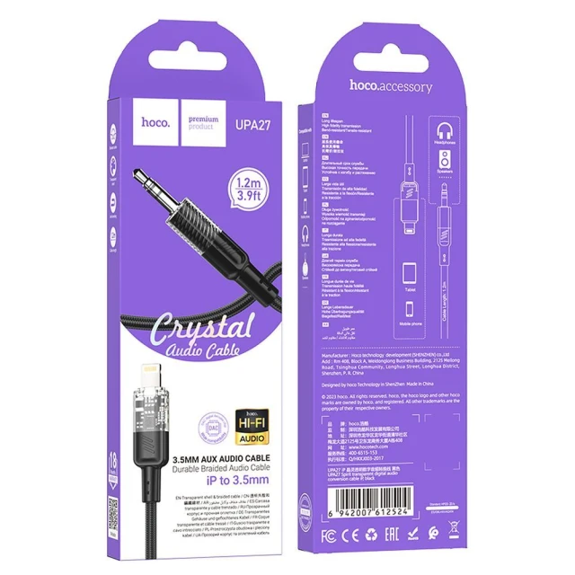 Кабель Hoco UPA27 AUX Jack 3.5mm to Lightning 1.2 m Black (6942007612524)