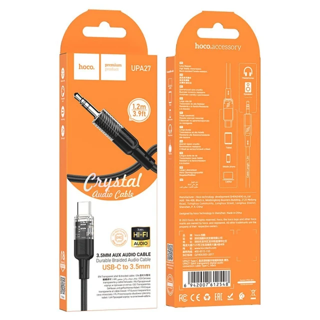 Кабель AUX Hoco UPA27 Jack 3.5 mm to USB C Black (6942007612548)