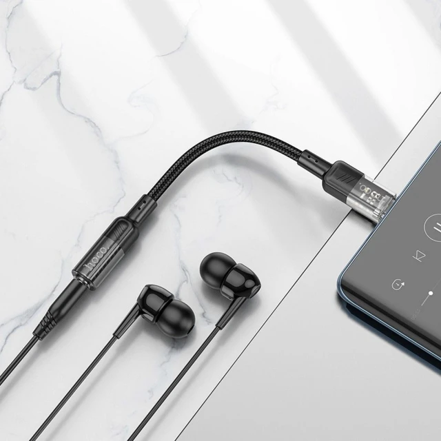 Адаптер AUX Hoco LS37 USB C to Jack 3.5 mm Transparent Black (6942007612609)