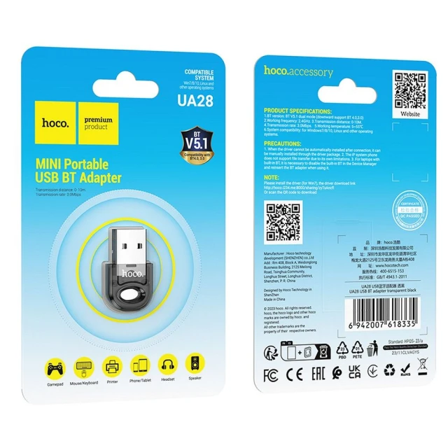 Адаптер Hoco UA28 USB A Bluetooth Black (5903396618335)