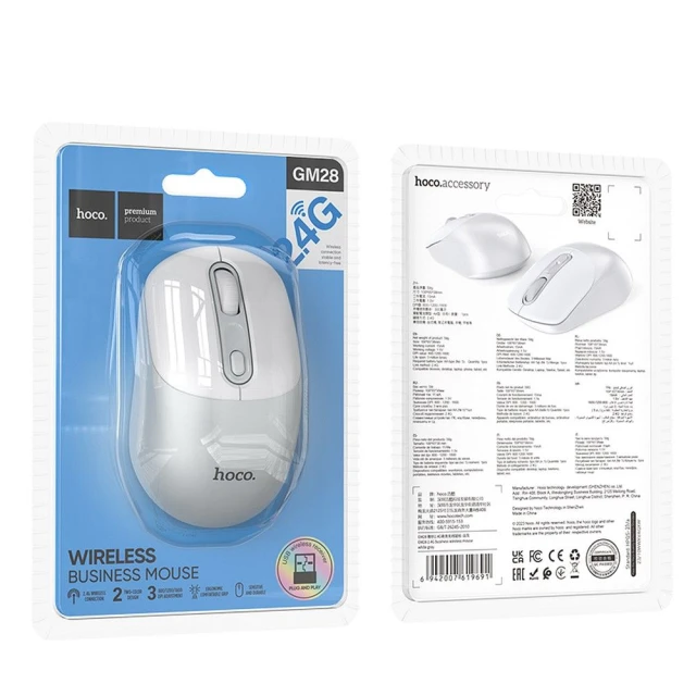 Мышка беспроводная Hoco GM28 2.4G 1600 dpi White Grey (6942007619691)