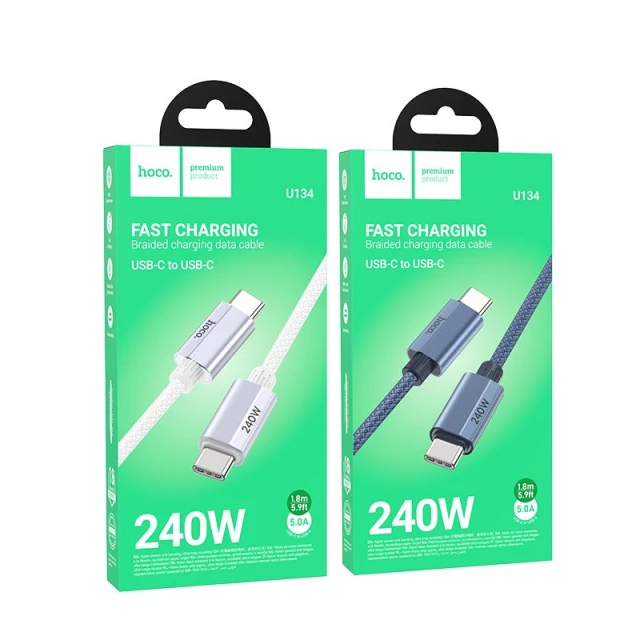 Кабель USB-C to USB-C Hoco U134 QC3.0 PD 5A 240W 1.8m Grey (6942007620086)
