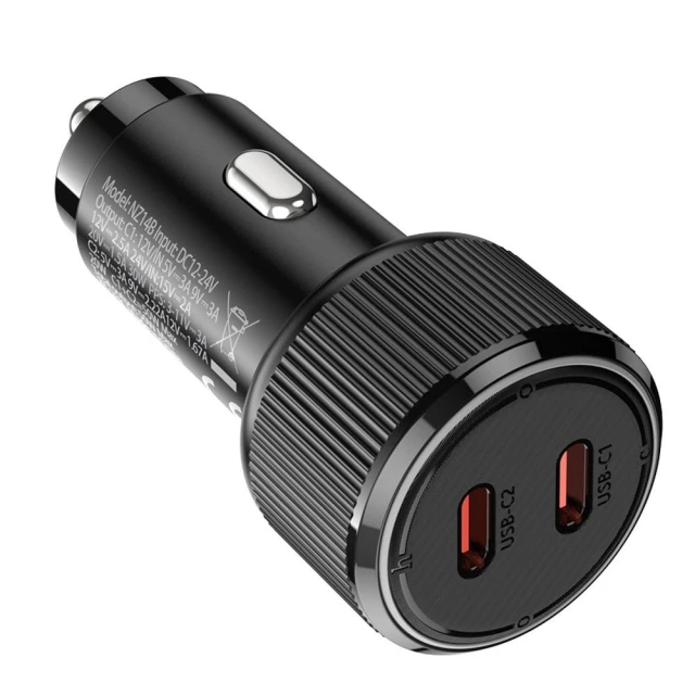 Автомобильное зарядное устройство Hoco NZ14B 2 x USB C QC PD 50W Black (5903396461590)