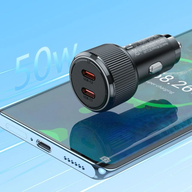 Автомобильное зарядное устройство Hoco NZ14B 2 x USB C QC PD 50W Black (5903396461590)