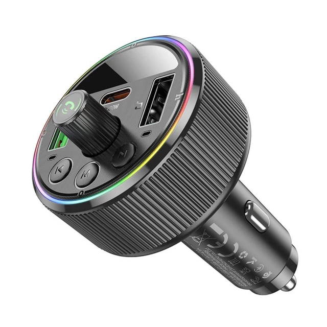 FM-трансмітер Hoco E82 Bluetooth 2xUSB-A + USB-C QC3.0 PD 30W Black (6942007620642)