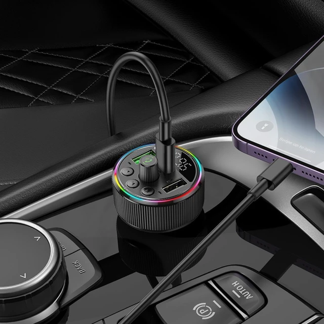 FM-трансмітер Hoco E82 Bluetooth 2xUSB-A + USB-C QC3.0 PD 30W Black (6942007620642)