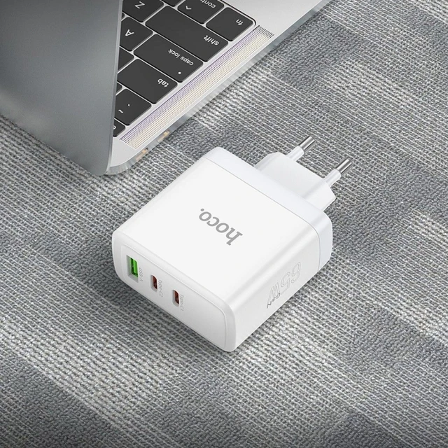 Мережевий зарядний пристрій Hoco N30 2 x USB C + USB A GaN QC PD 65W White (6942007621069)