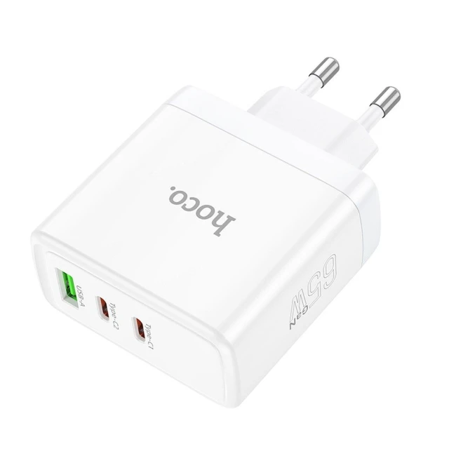 Мережевий зарядний пристрій Hoco N30 2 x USB C + USB A GaN QC PD 65W White (6942007621069)