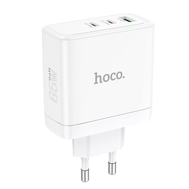 Мережевий зарядний пристрій Hoco N30 2 x USB C + USB A GaN QC PD 65W White (6942007621069)