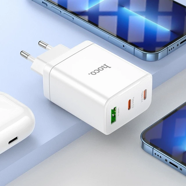 Мережевий зарядний пристрій Hoco N33 2x USB C + USB A QC3.0 PD 3A 35W White (6942007621076)
