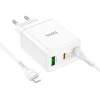 Мережевий зарядний пристрій Hoco N33 2 x USB C + USB A QC3.0 PD 3A 35W + кабель USB C to Lightning White (6942007621083)