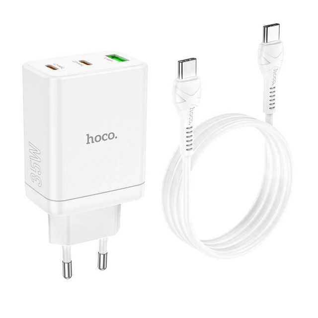 Мережевий зарядний пристрій Hoco N33 2x USB C + USB A QC3.0 PD 3A 35W + кабель USB C to USB C White (6942007621090)