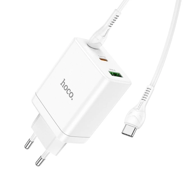 Мережевий зарядний пристрій Hoco N33 2x USB C + USB A QC3.0 PD 3A 35W + кабель USB C to USB C White (6942007621090)