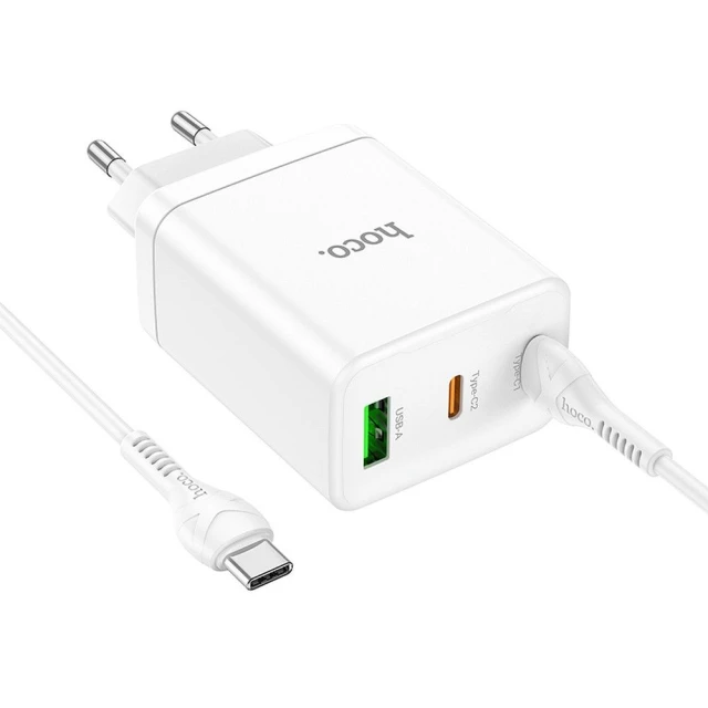 Мережевий зарядний пристрій Hoco N33 2x USB C + USB A QC3.0 PD 3A 35W + кабель USB C to USB C White (6942007621090)