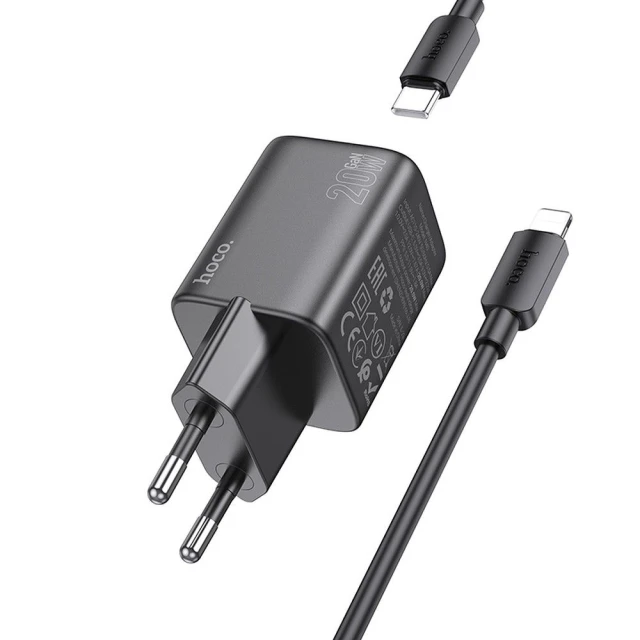 Мережевий зарядний пристрій Hoco N40 USB C QC PD 20W + кабель USB C to Lightning Black (6942007622035)