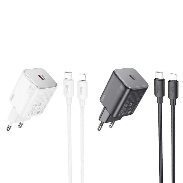 Мережевий зарядний пристрій Hoco N40 USB C QC PD 20W + кабель USB C to Lightning White (6942007622042)