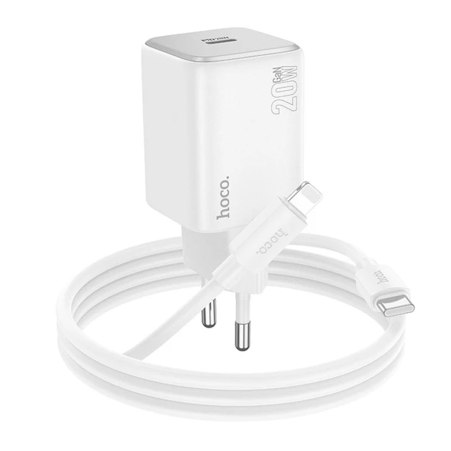 Мережевий зарядний пристрій Hoco N40 USB C QC PD 20W + кабель USB C to Lightning White (6942007622042)