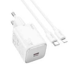 Мережевий зарядний пристрій Hoco N40 USB C QC PD 20W + кабель USB C to Lightning White (6942007622042)