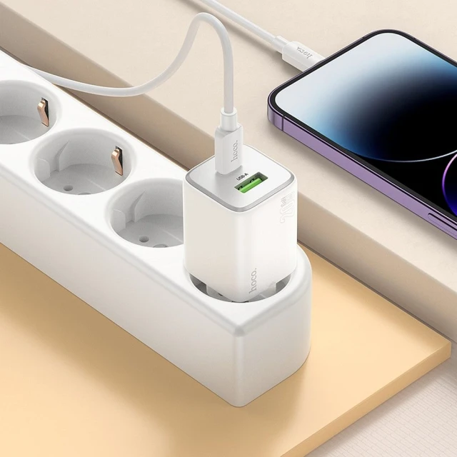 Мережевий зарядний пристрій Hoco N41 USB A + USB C QC3.0 PD 3A 20W White (6942007622080)